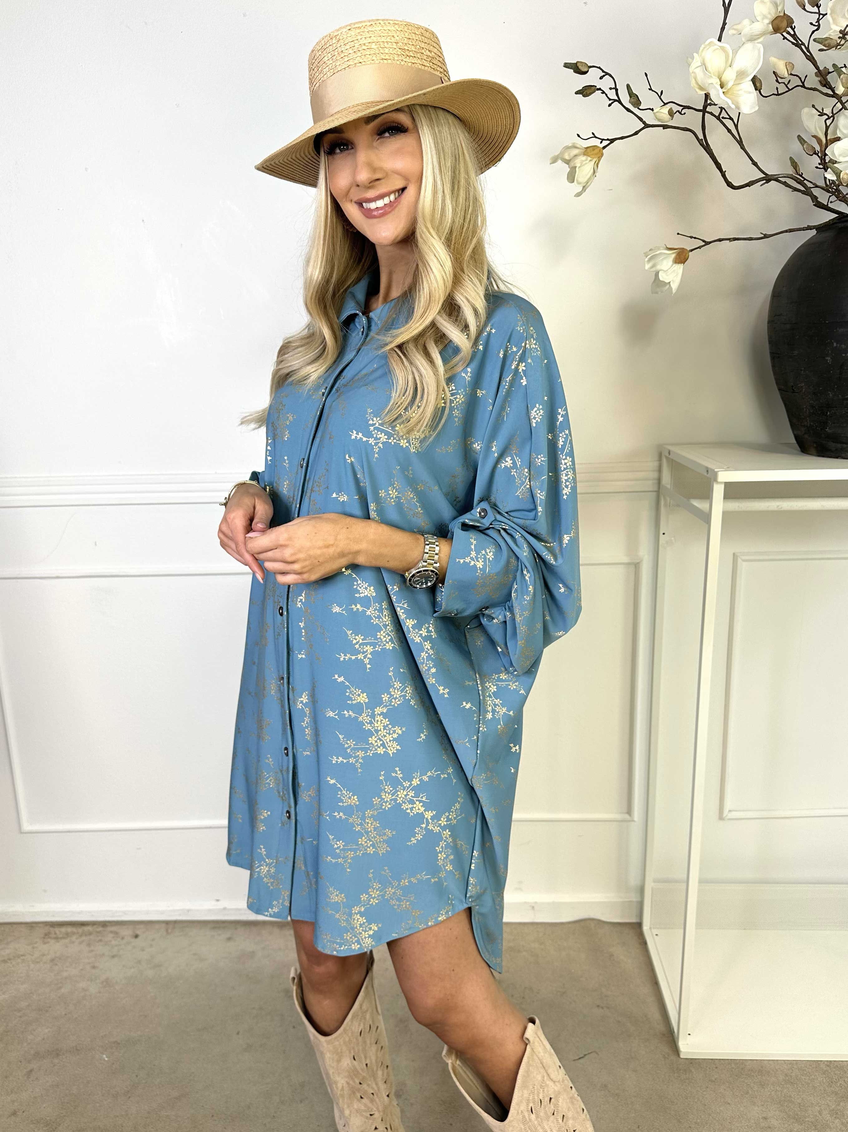 Mia Gold - Elastisk skjortekjole med gulddetaljer